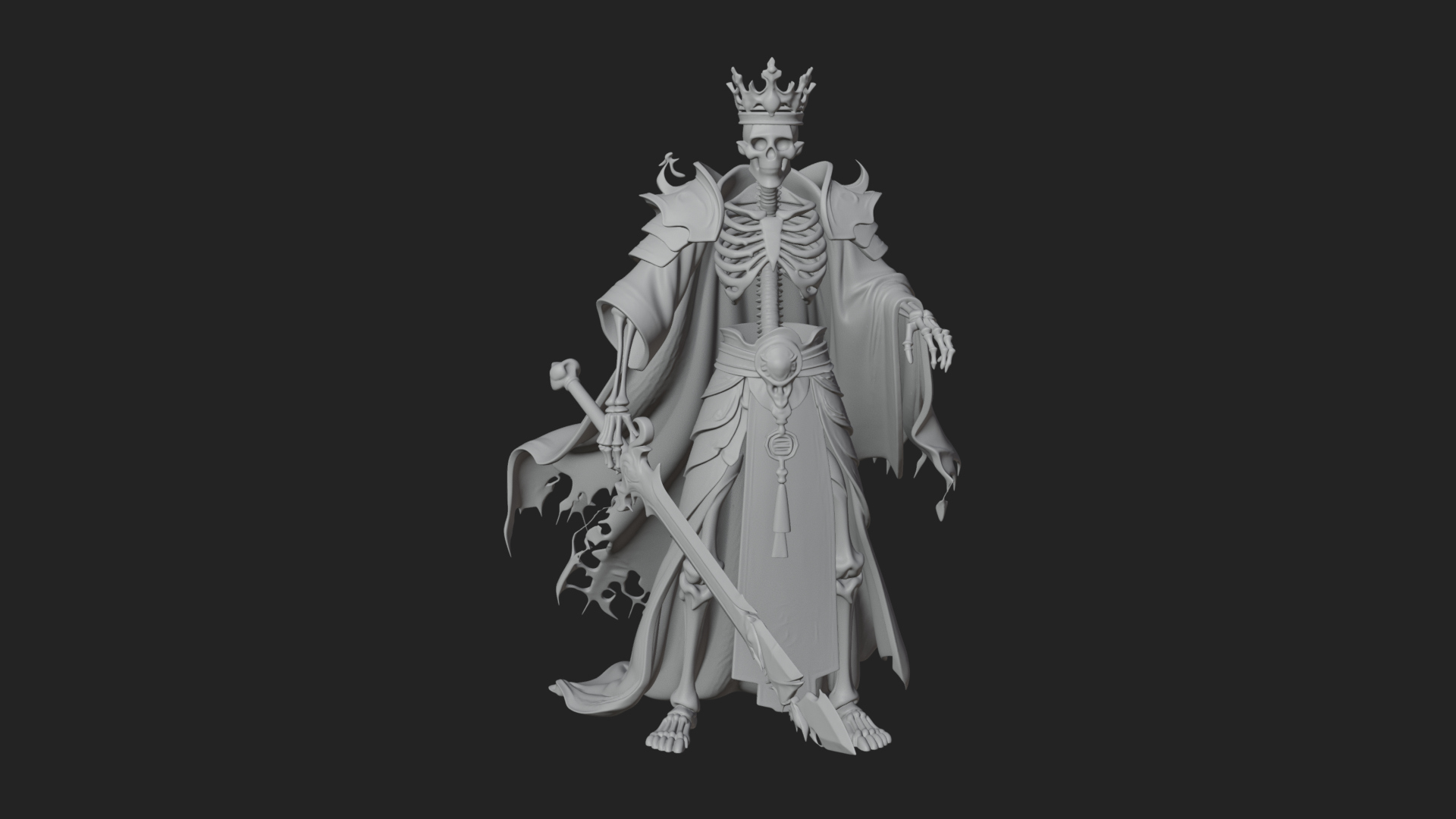 Crowned Skeleton King Statue Design 17 3D Print Model 3D Model