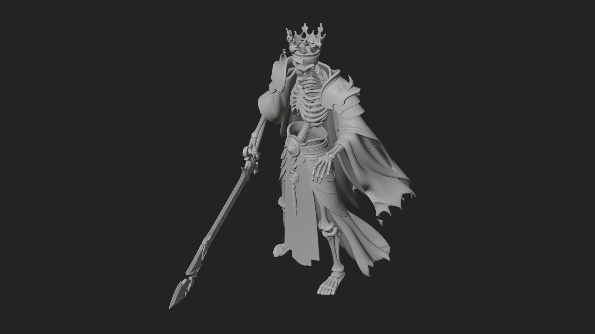 Crowned Skeleton King Statue Design 17 3D Print Model 3D Model