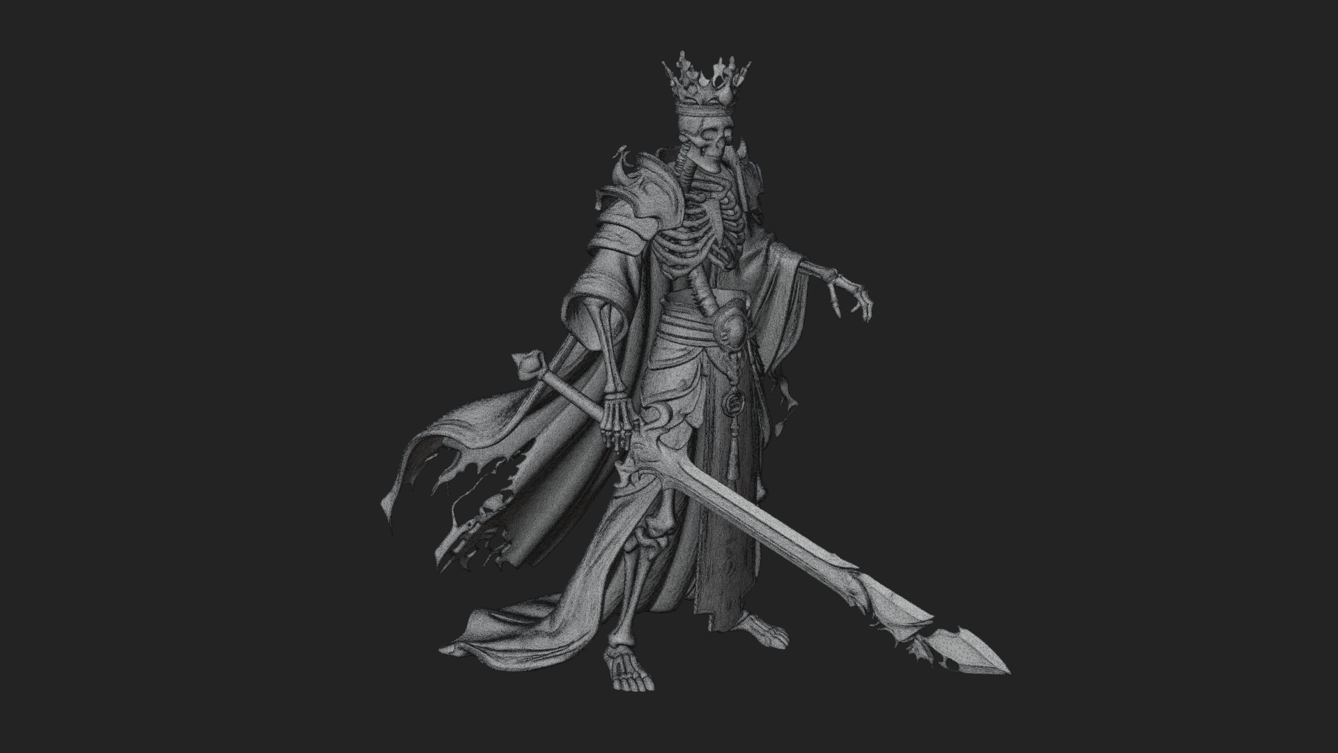 Crowned Skeleton King Statue Design 17 3D Print Model 3D Model