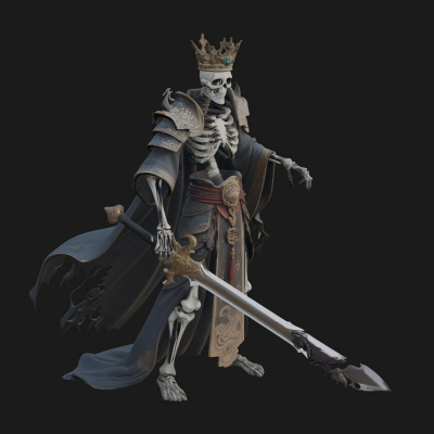 Crowned Skeleton King Statue Design 17 3D Print Model