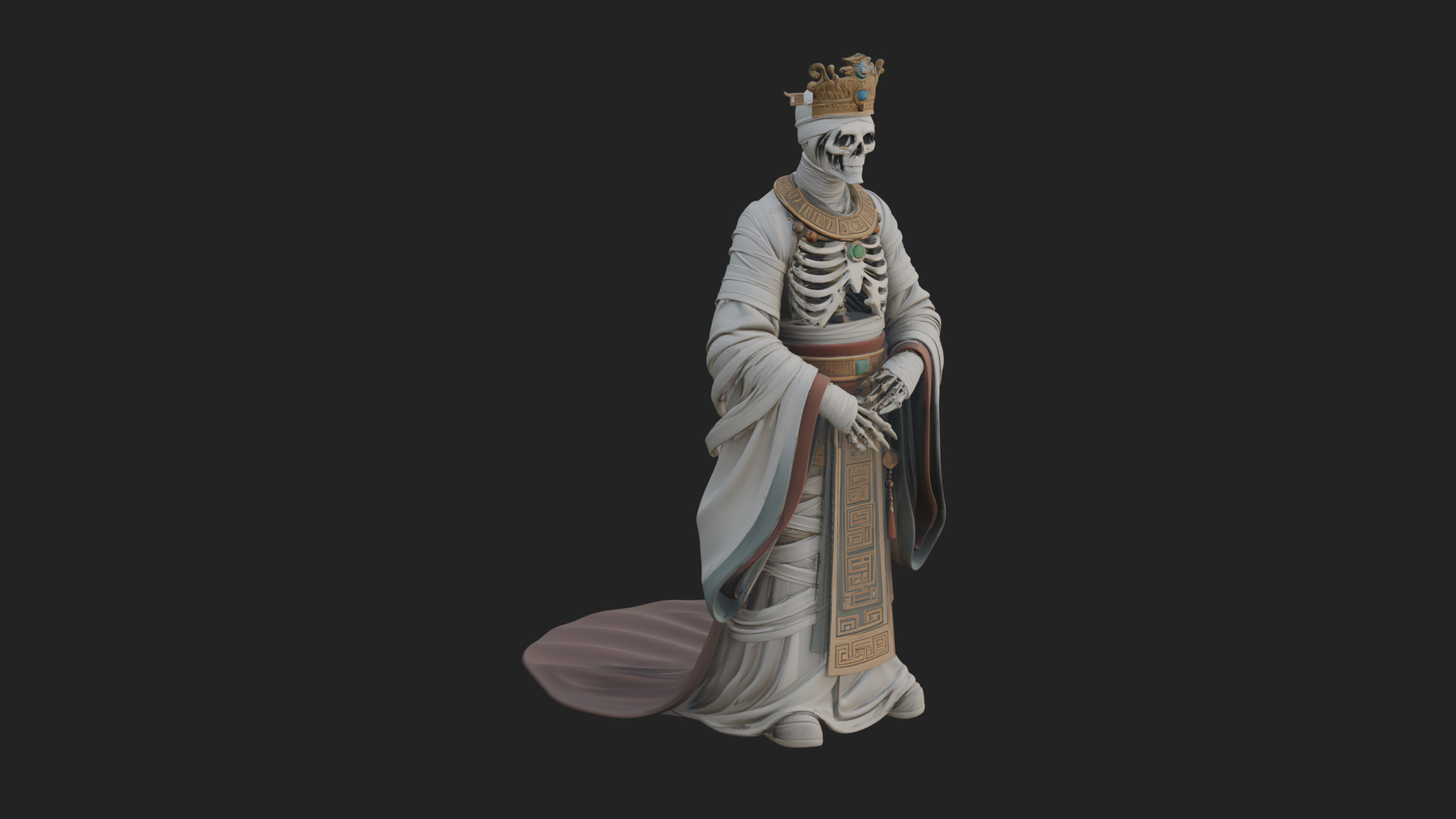 Crowned Skeleton King Statue Design 18 3D Print Model 3D Model
