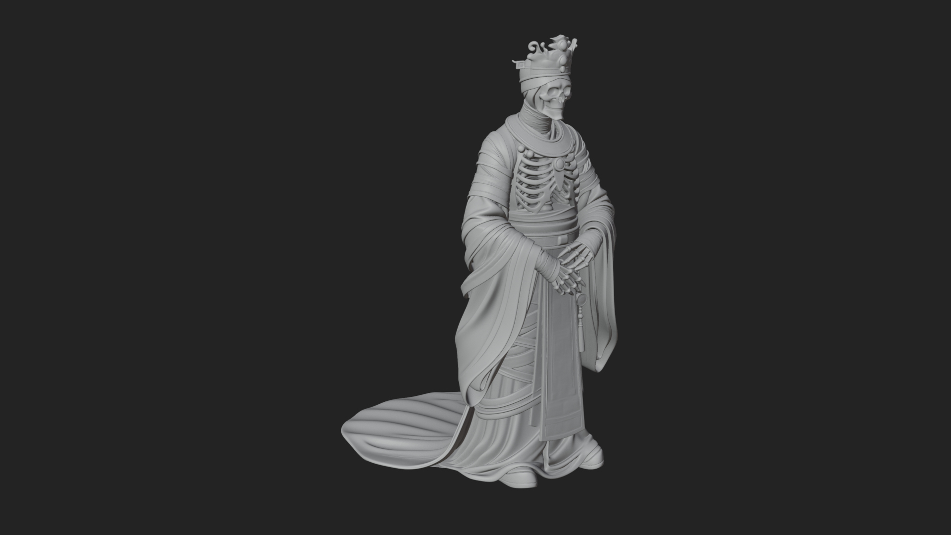 Crowned Skeleton King Statue Design 18 3D Print Model 3D Model