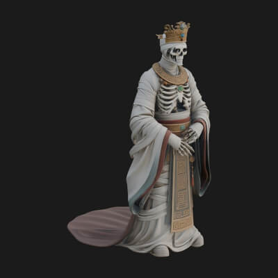 Crowned Skeleton King Statue Design 18 3D Print Model