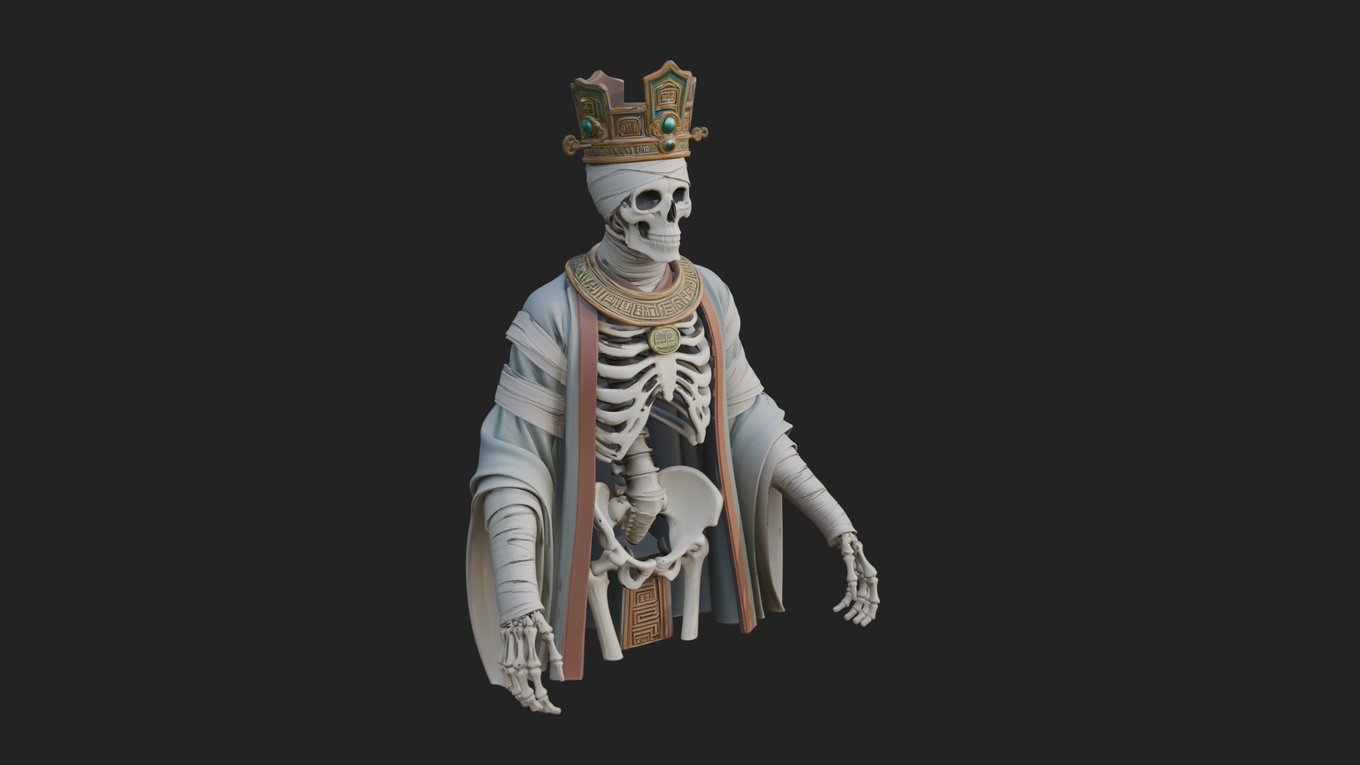 Crowned Skeleton King Statue Design 2 3D Print Model 3D Model