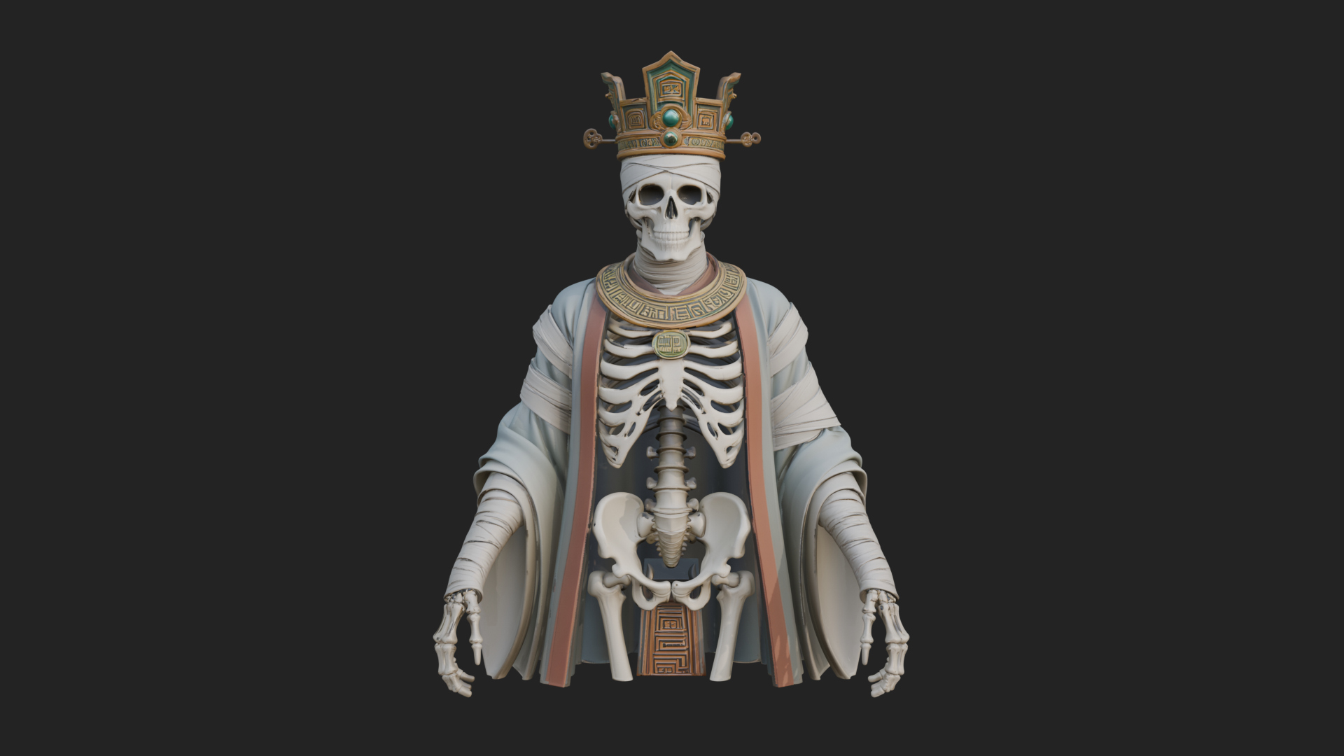 Crowned Skeleton King Statue Design 2 3D Print Model 3D Model