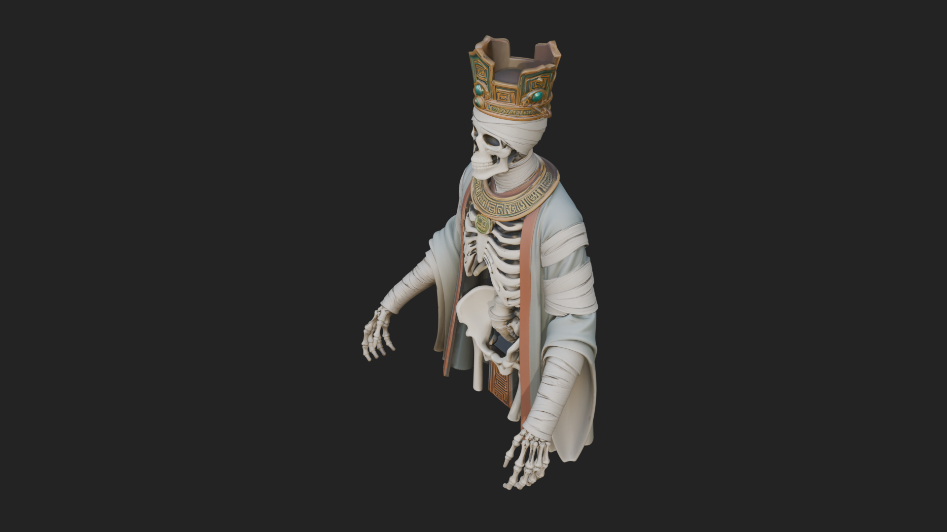 Crowned Skeleton King Statue Design 2 3D Print Model 3D Model