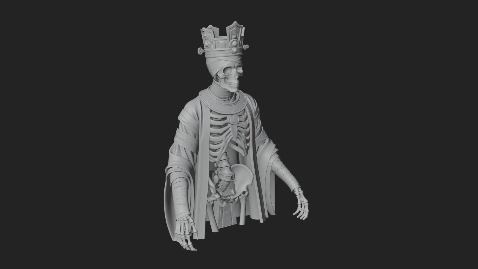 Crowned Skeleton King Statue Design 2 3D Print Model 3D Model