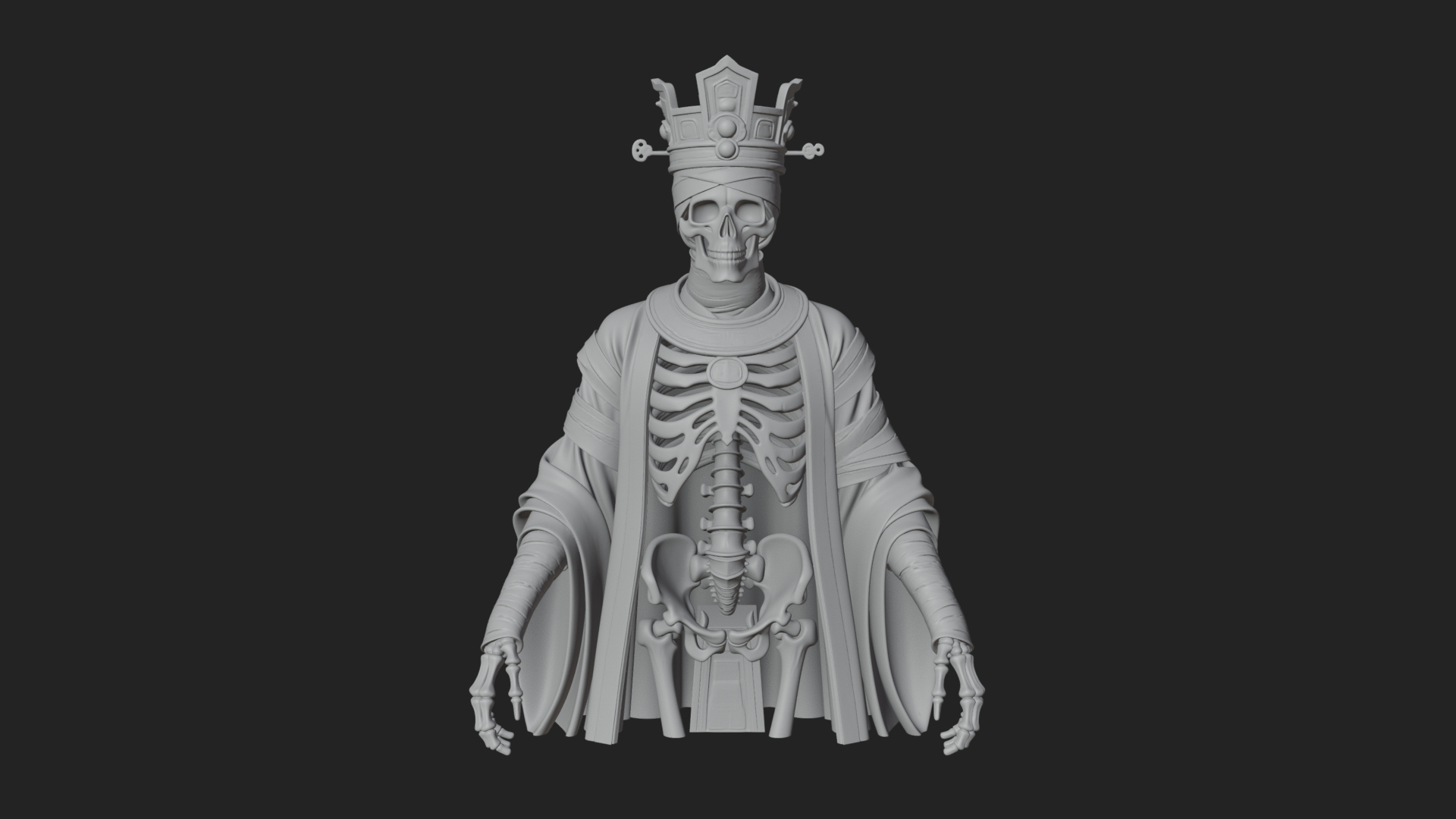 Crowned Skeleton King Statue Design 2 3D Print Model 3D Model