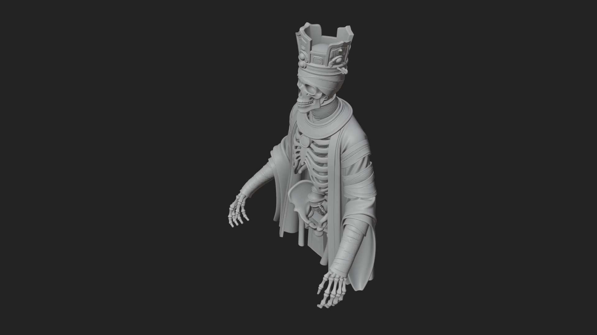 Crowned Skeleton King Statue Design 2 3D Print Model 3D Model