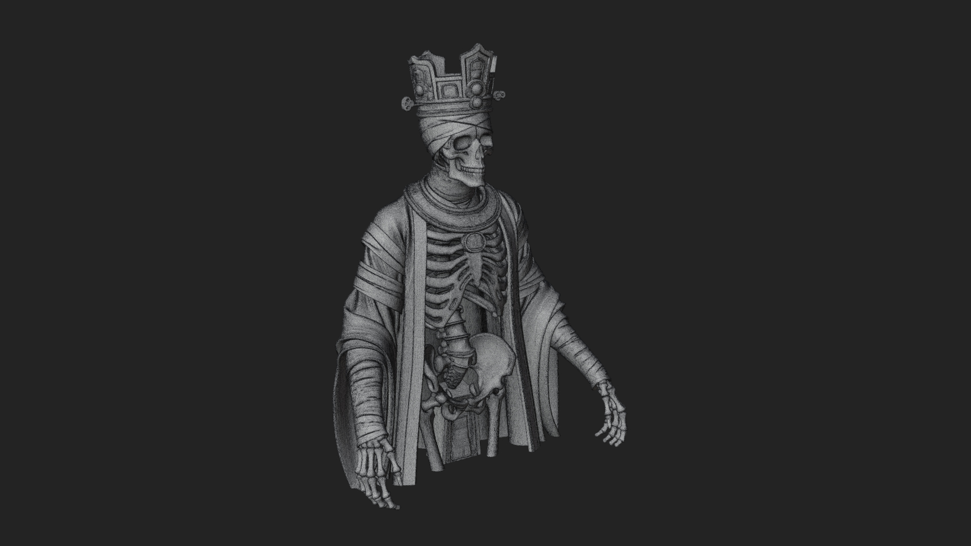 Crowned Skeleton King Statue Design 2 3D Print Model 3D Model