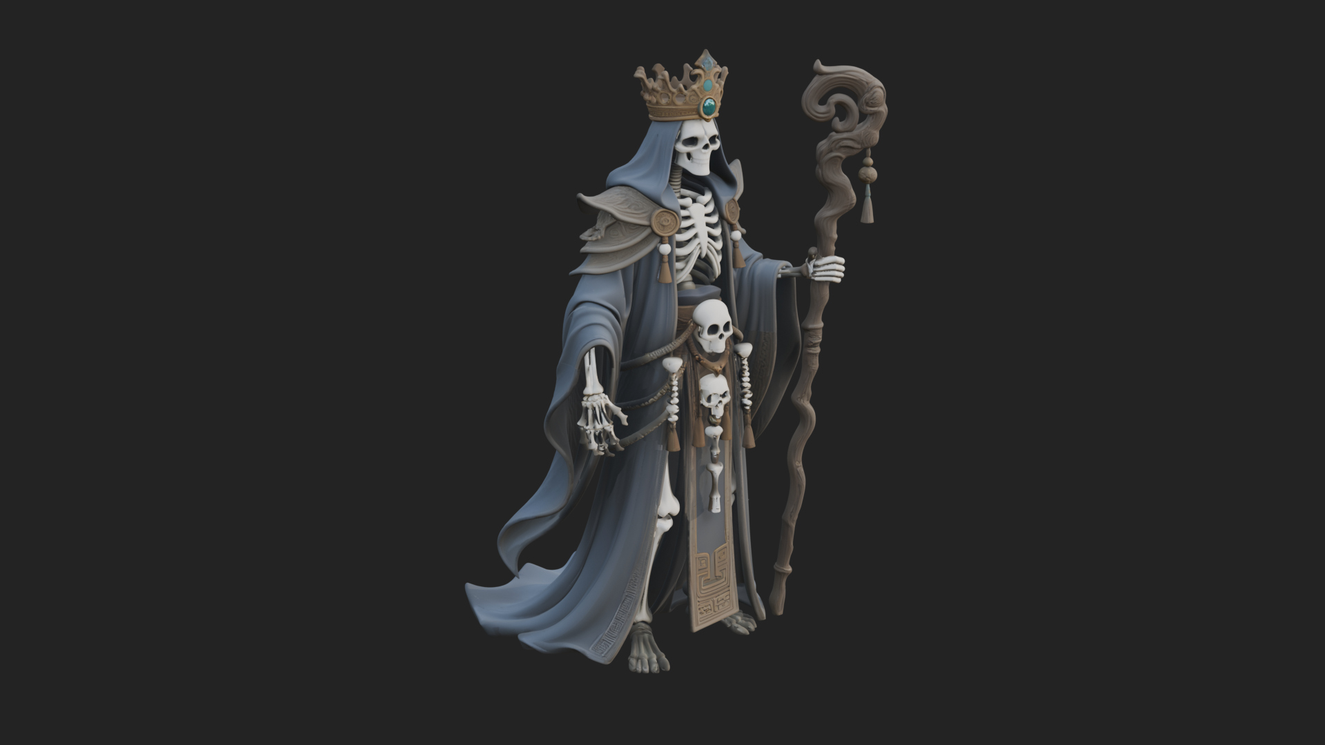 Crowned Skeleton King Statue Design 20 3D Print Model 3D Model