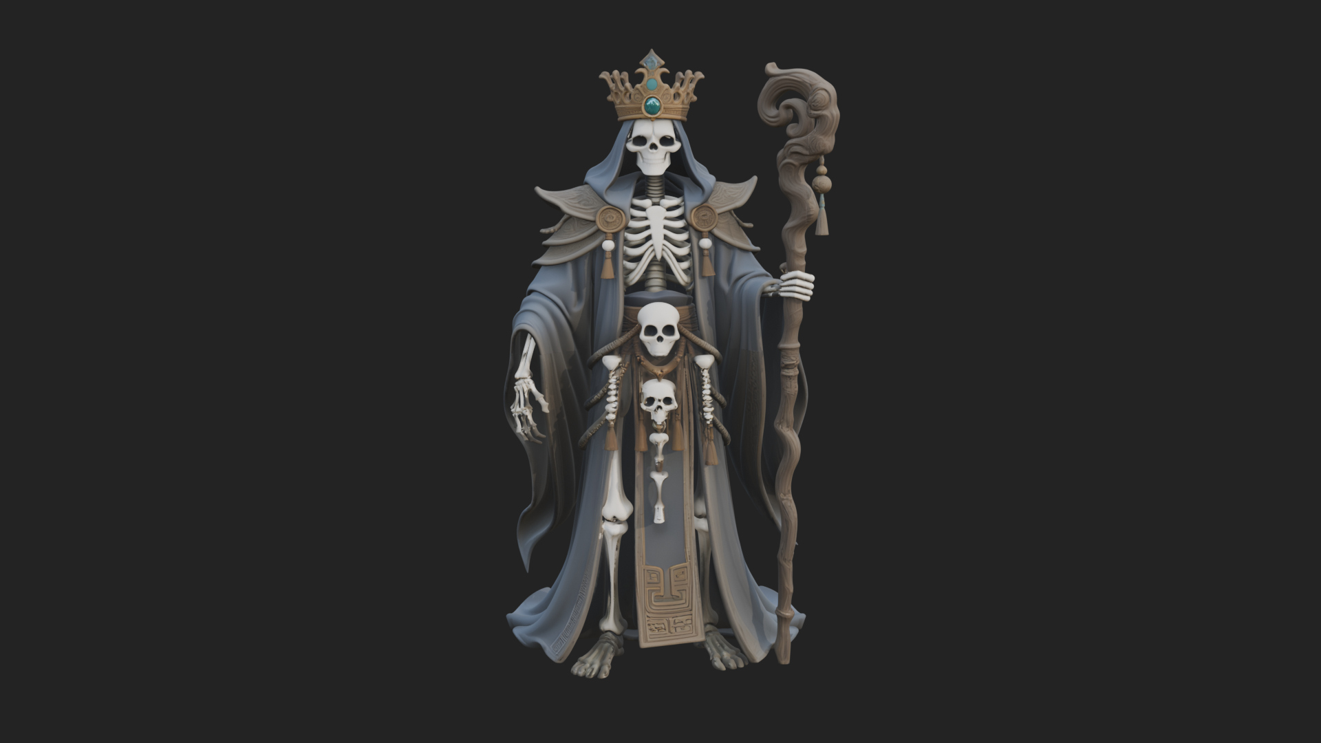 Crowned Skeleton King Statue Design 20 3D Print Model 3D Model