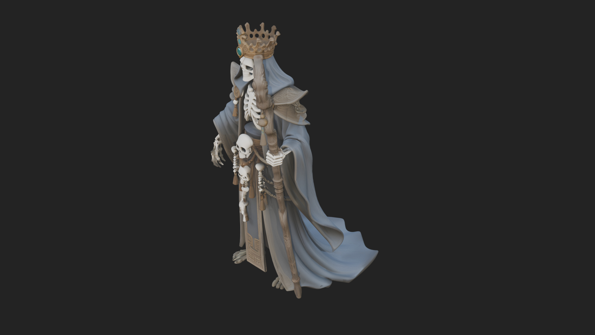 Crowned Skeleton King Statue Design 20 3D Print Model 3D Model