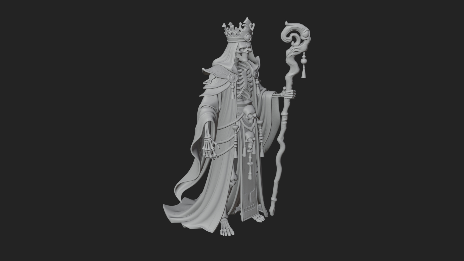 Crowned Skeleton King Statue Design 20 3D Print Model 3D Model