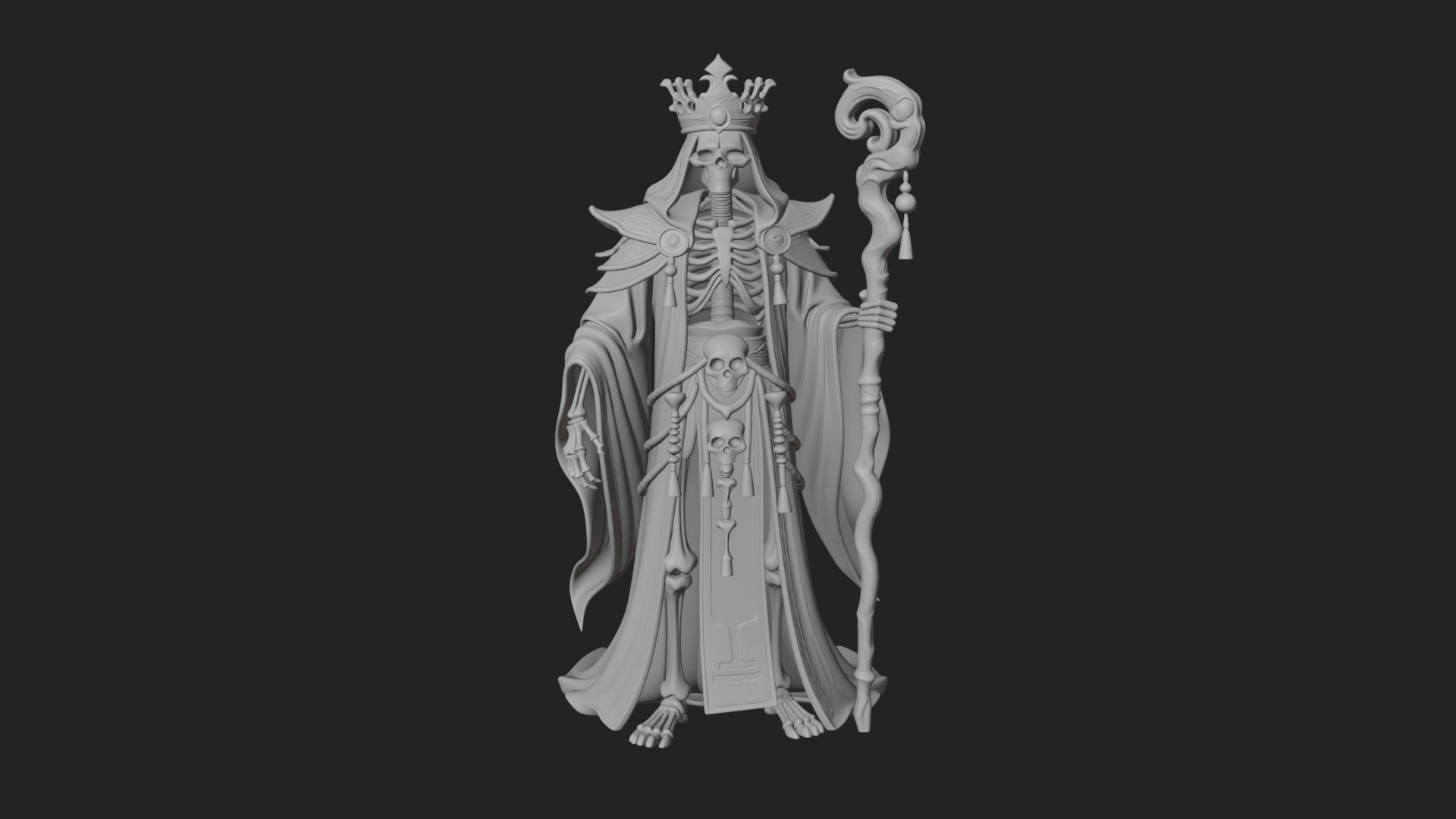 Crowned Skeleton King Statue Design 20 3D Print Model 3D Model