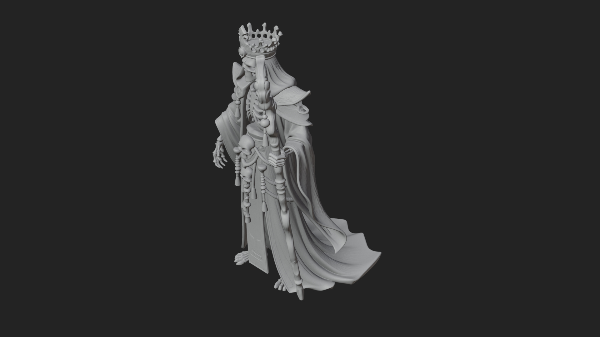 Crowned Skeleton King Statue Design 20 3D Print Model 3D Model
