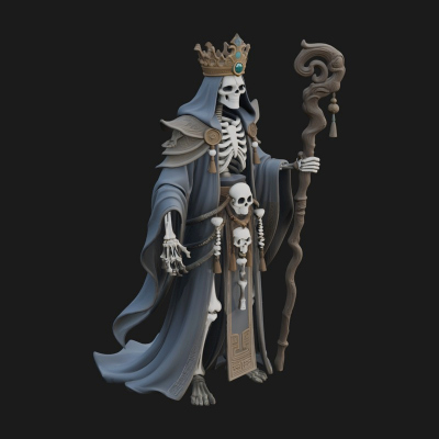 Crowned Skeleton King Statue Design 20 3D Print Model