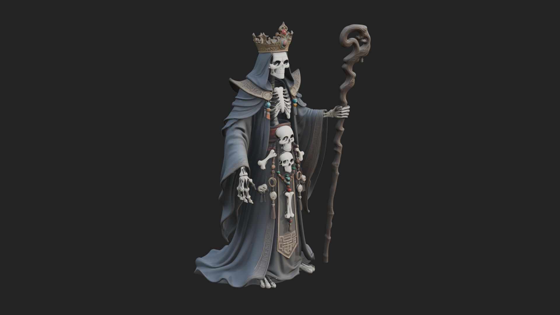 Crowned Skeleton King Statue Design 21 3D Print Model 3D Model