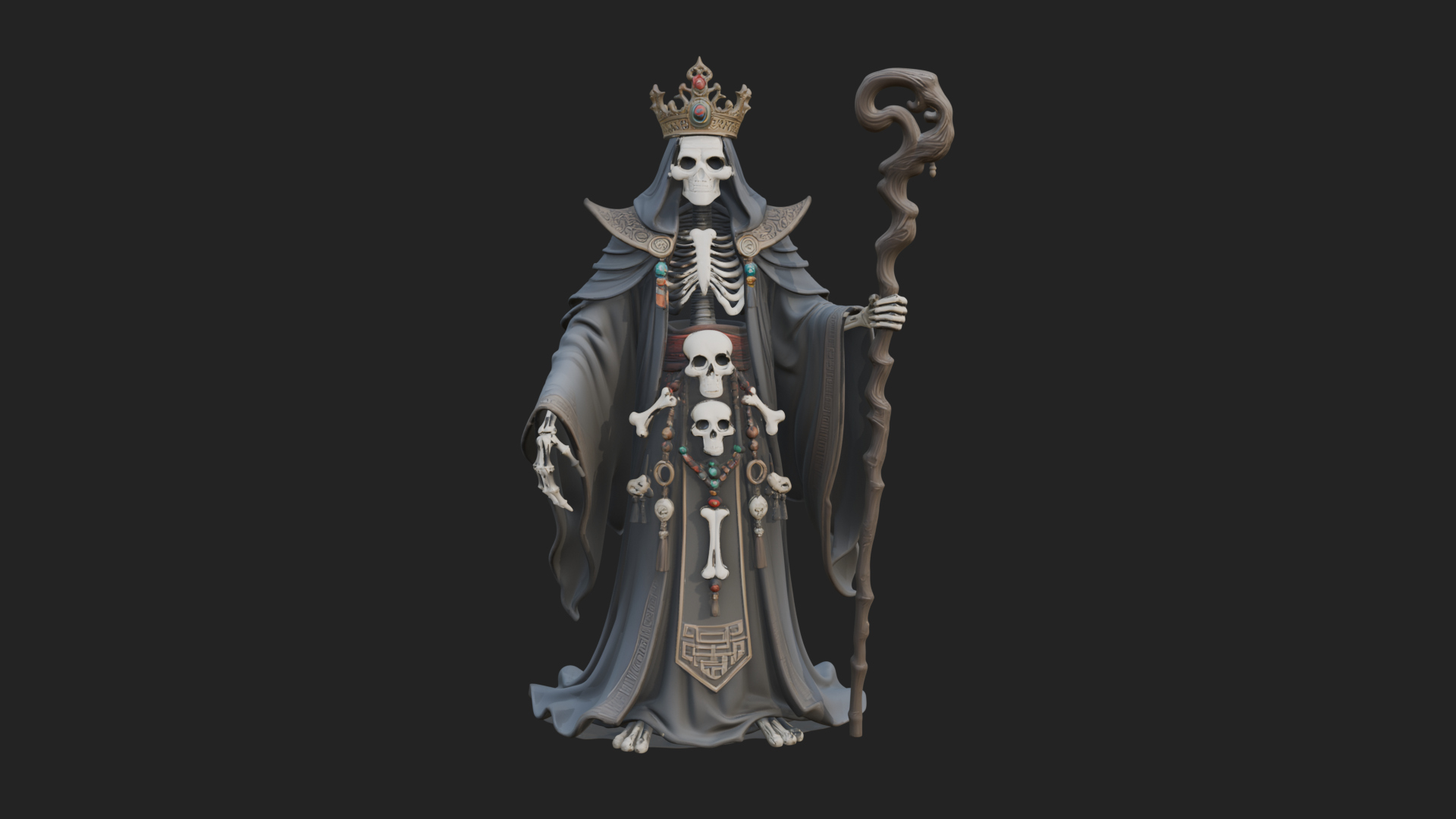 Crowned Skeleton King Statue Design 21 3D Print Model 3D Model