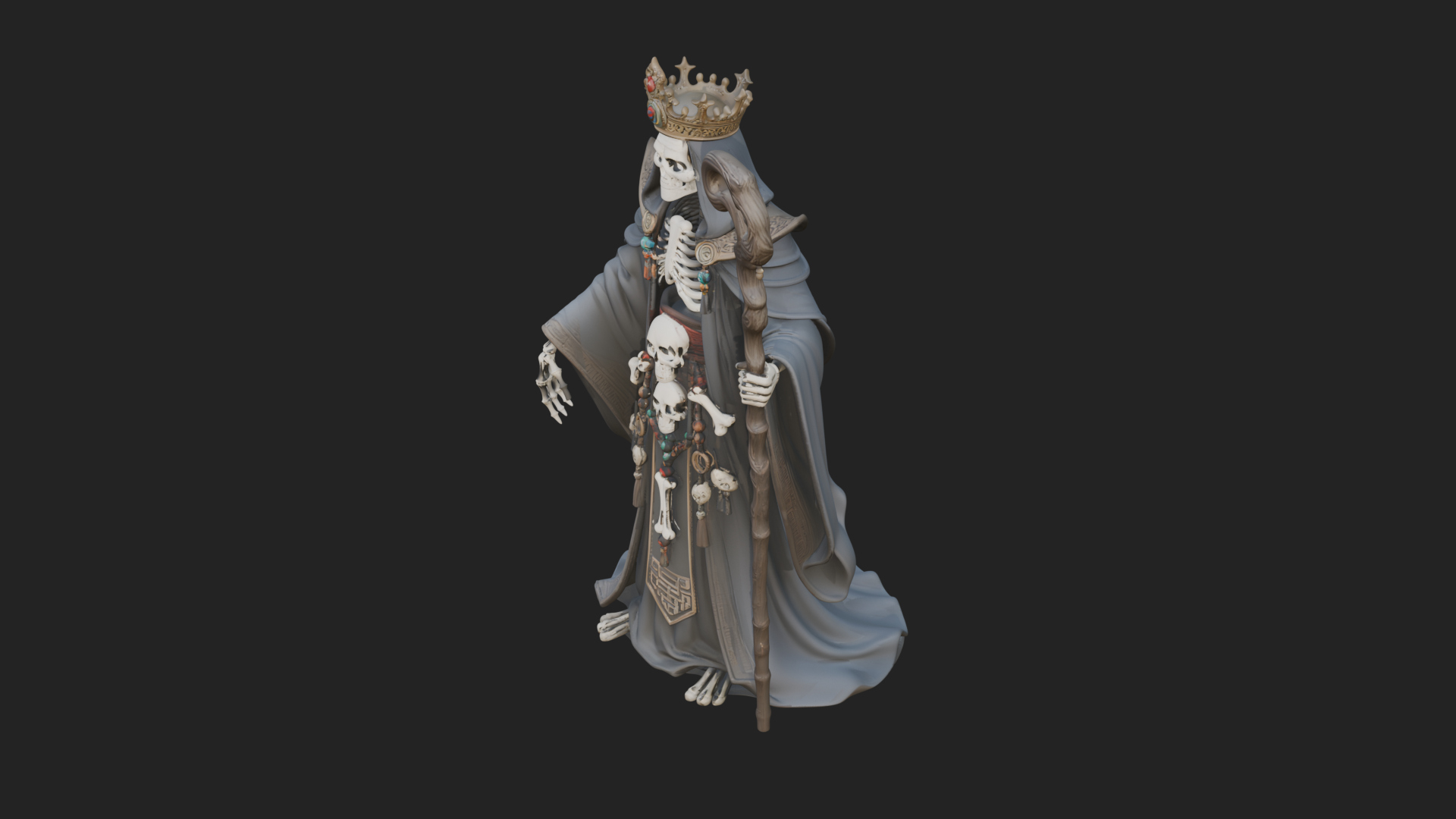 Crowned Skeleton King Statue Design 21 3D Print Model 3D Model