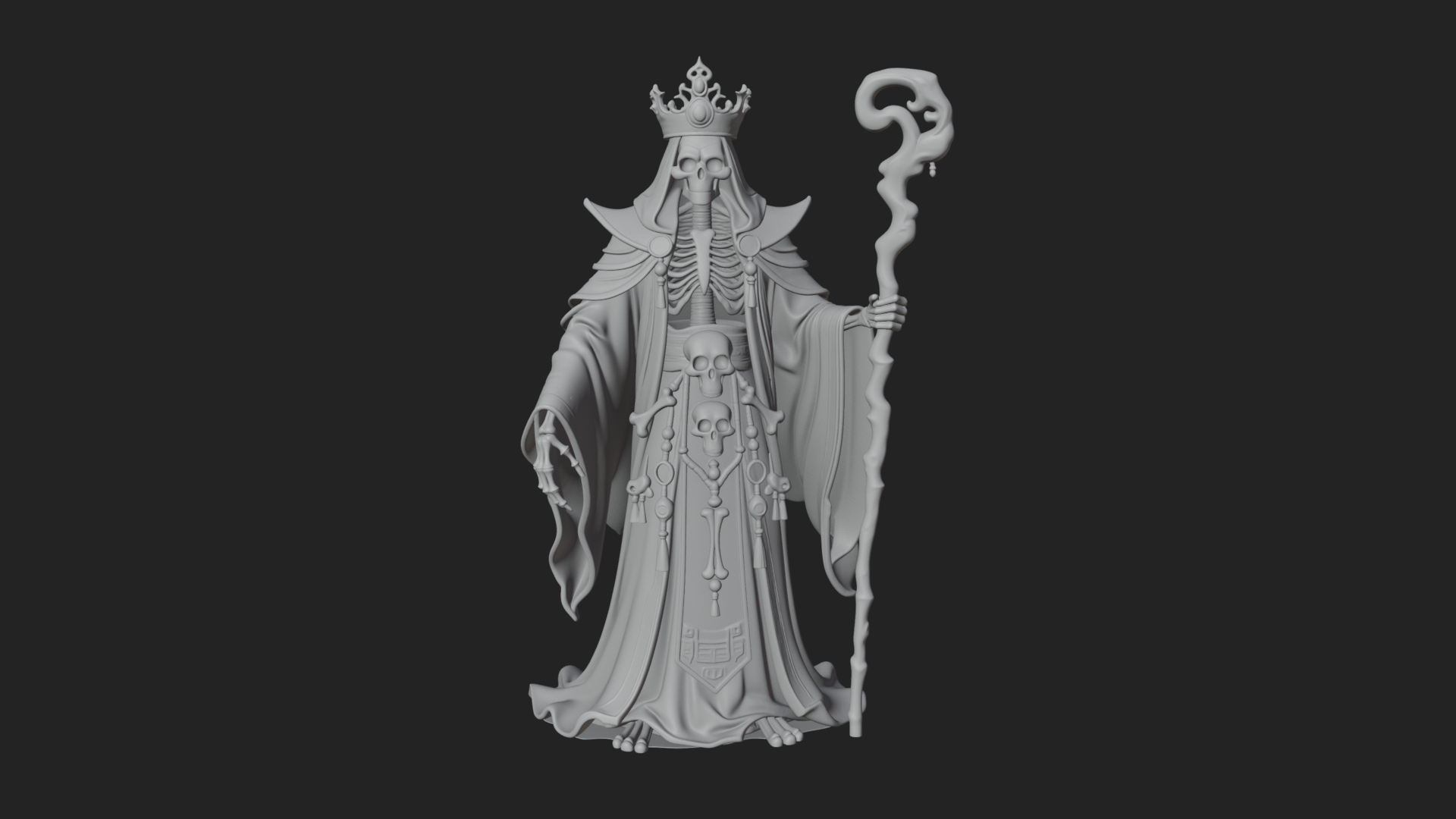 Crowned Skeleton King Statue Design 21 3D Print Model 3D Model