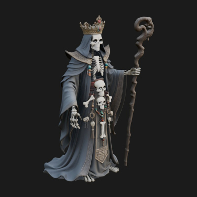 Crowned Skeleton King Statue Design 21 3D Print Model