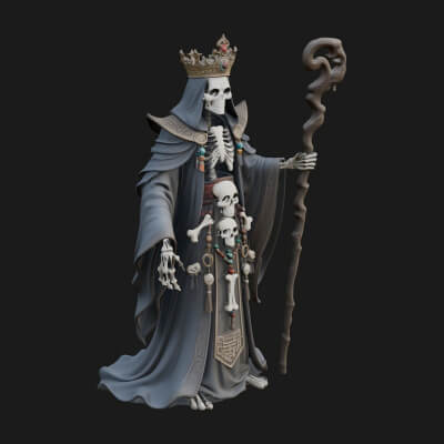 Crowned Skeleton King Statue Design 21 3D Print Model