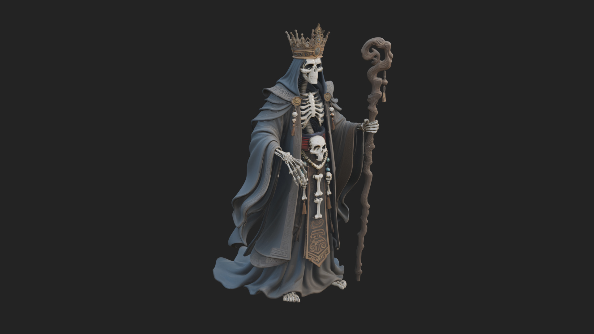 Crowned Skeleton King Statue Design 22 3D Print Model 3D Model