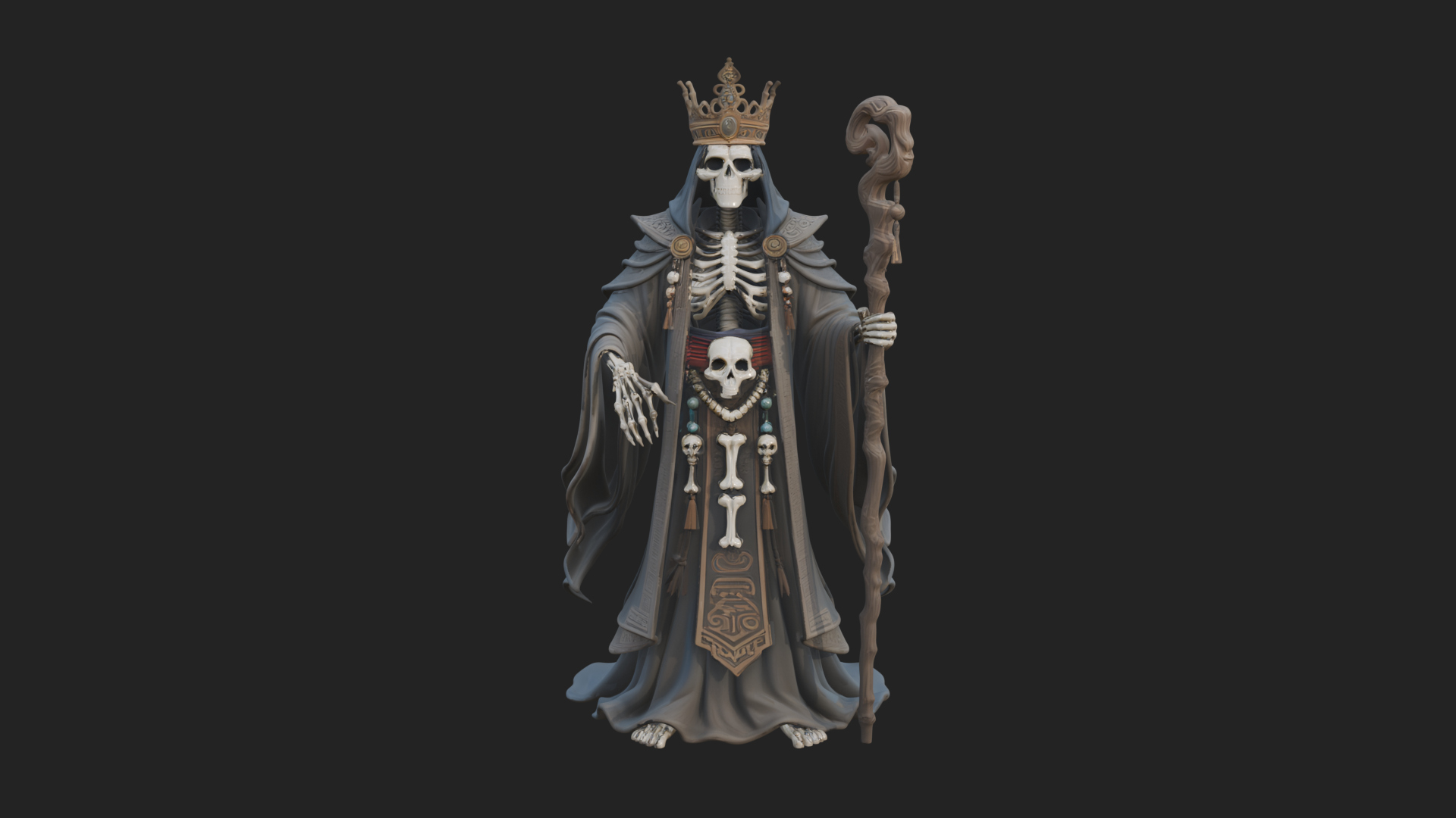 Crowned Skeleton King Statue Design 22 3D Print Model 3D Model