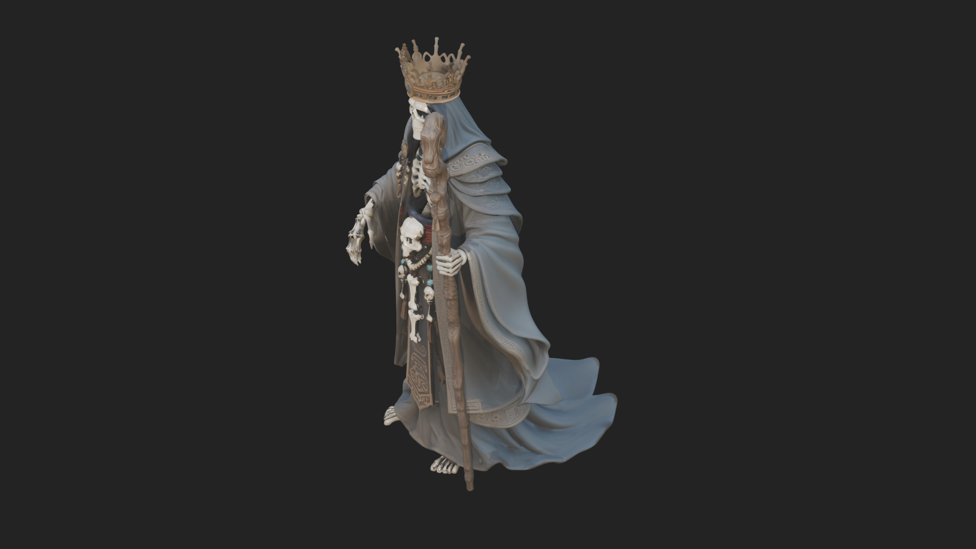 Crowned Skeleton King Statue Design 22 3D Print Model 3D Model