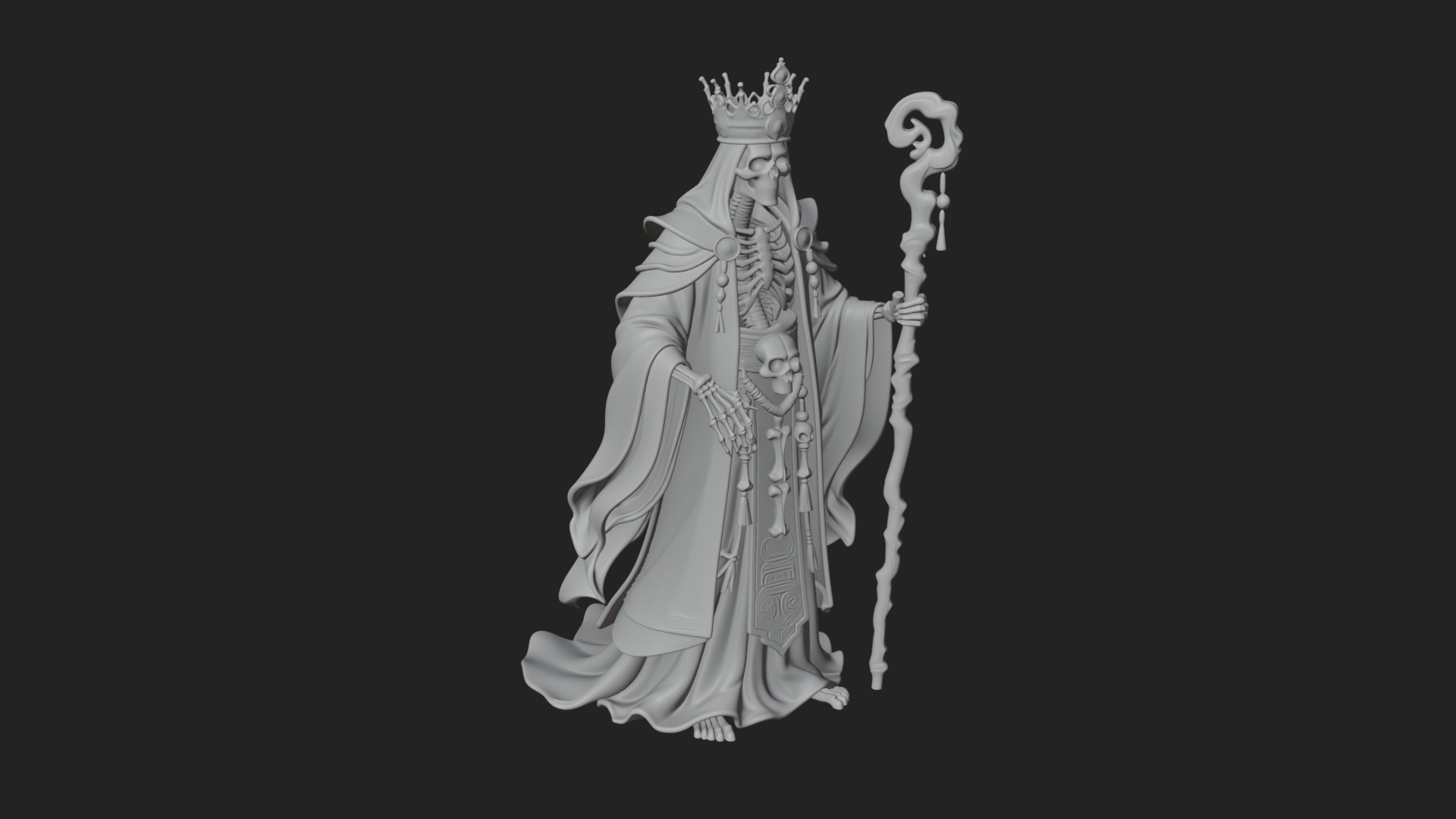 Crowned Skeleton King Statue Design 22 3D Print Model 3D Model