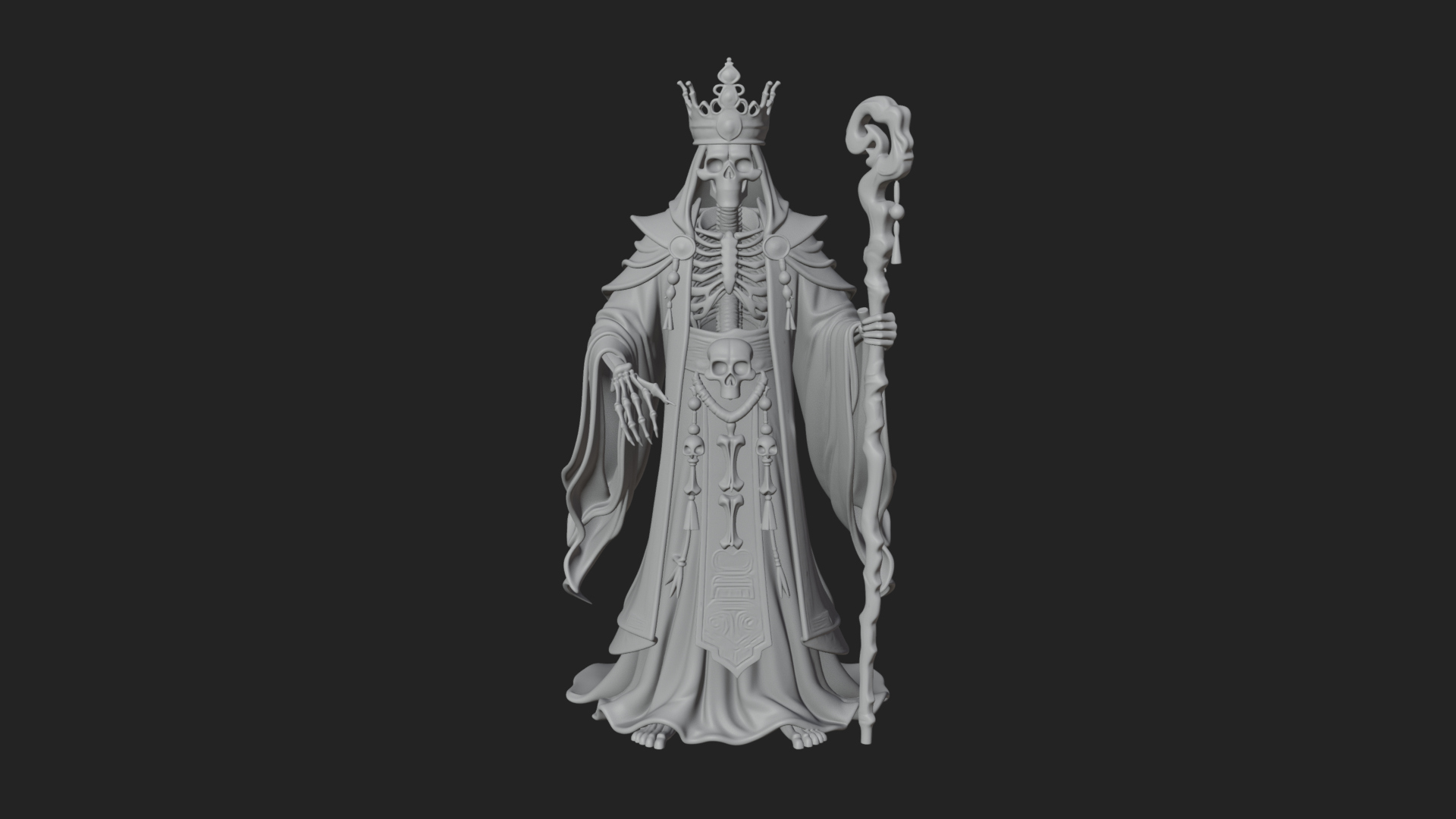 Crowned Skeleton King Statue Design 22 3D Print Model 3D Model