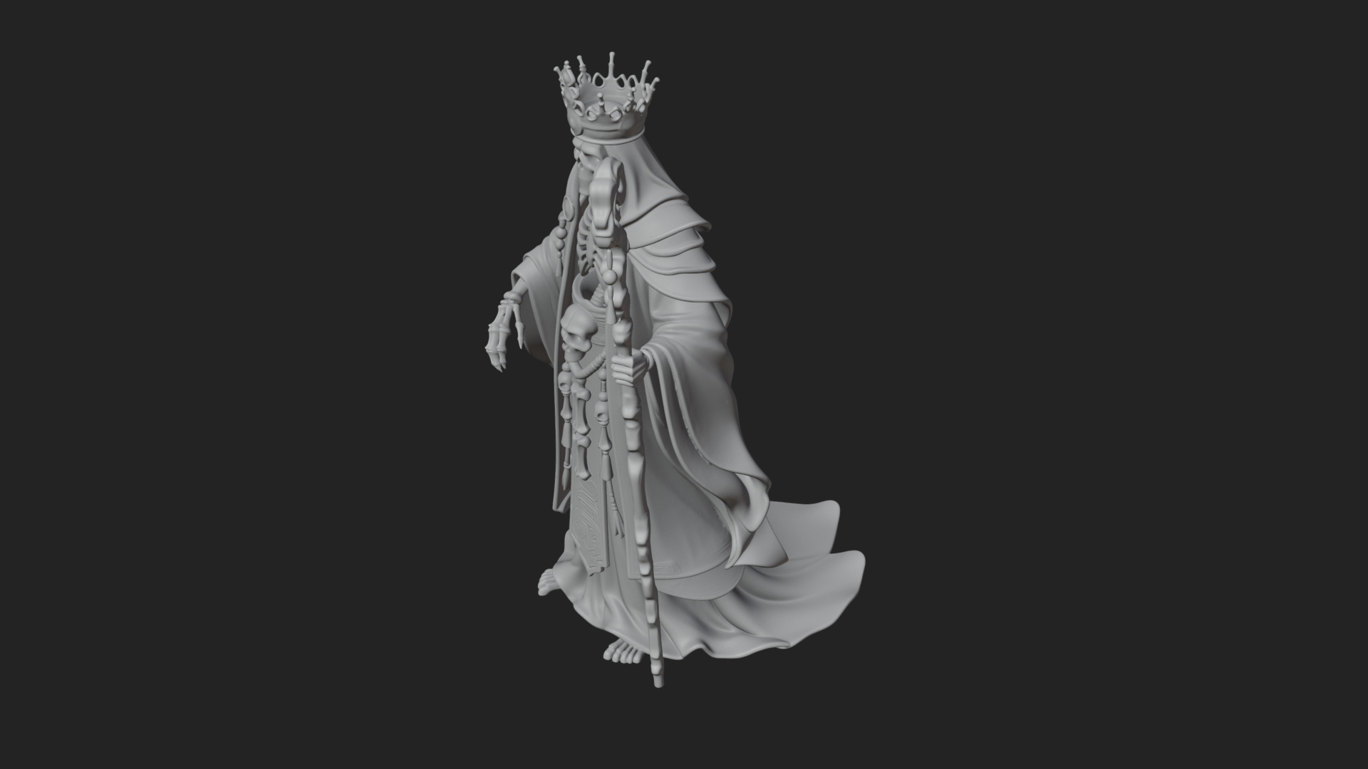 Crowned Skeleton King Statue Design 22 3D Print Model 3D Model