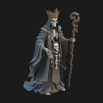 Crowned Skeleton King Statue Design 22 3D Print Model