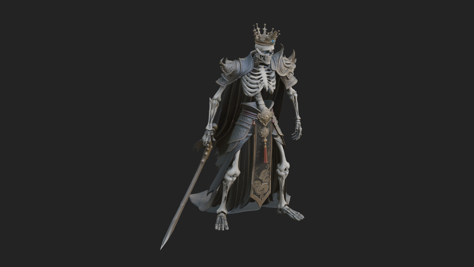 Crowned Skeleton King Statue Design 3 3D Print Model 3D Model
