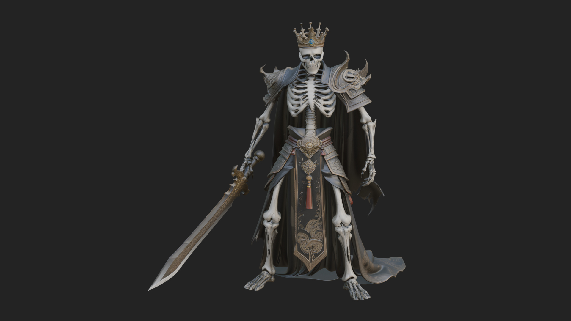 Crowned Skeleton King Statue Design 3 3D Print Model 3D Model