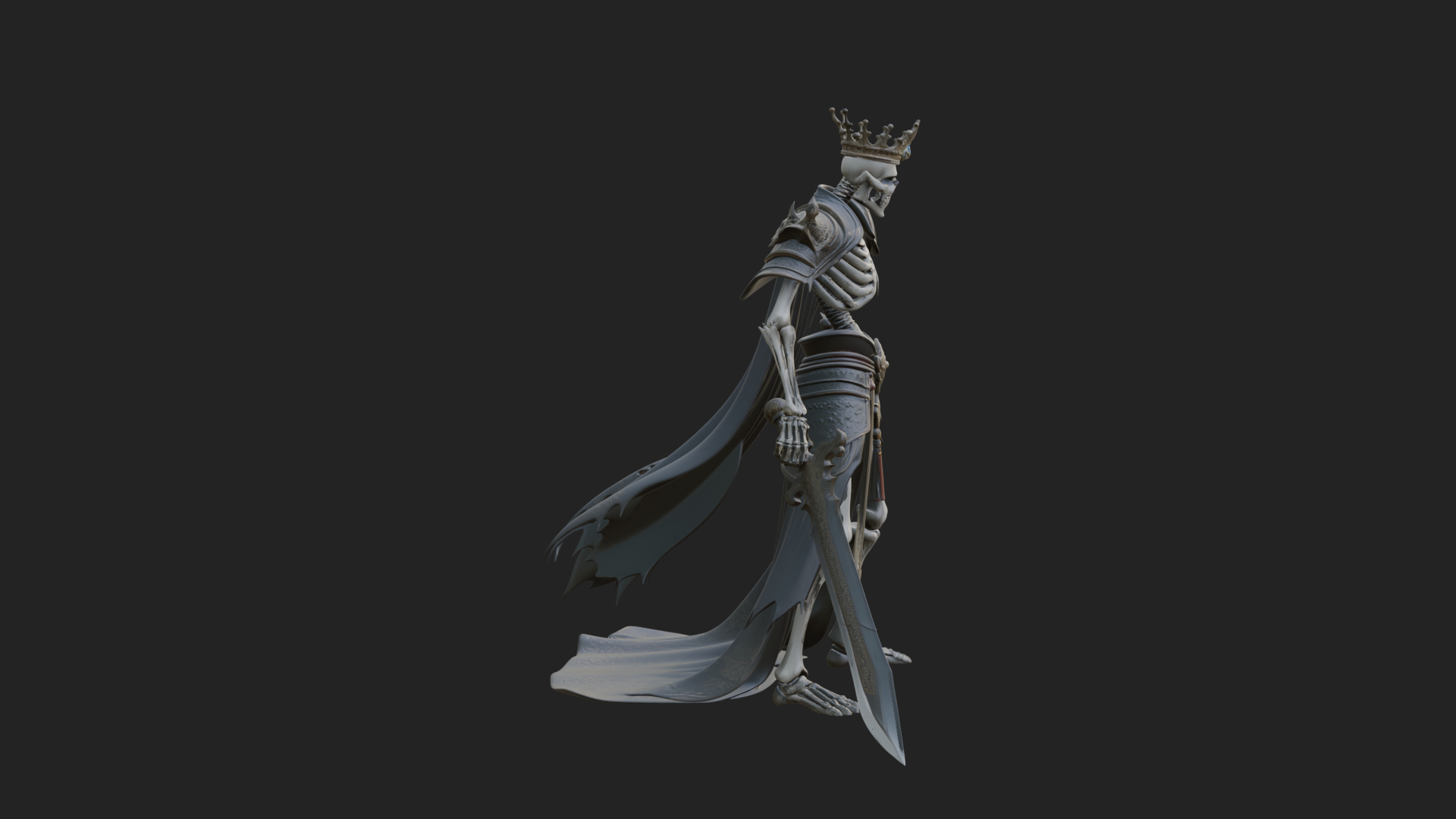 Crowned Skeleton King Statue Design 3 3D Print Model 3D Model