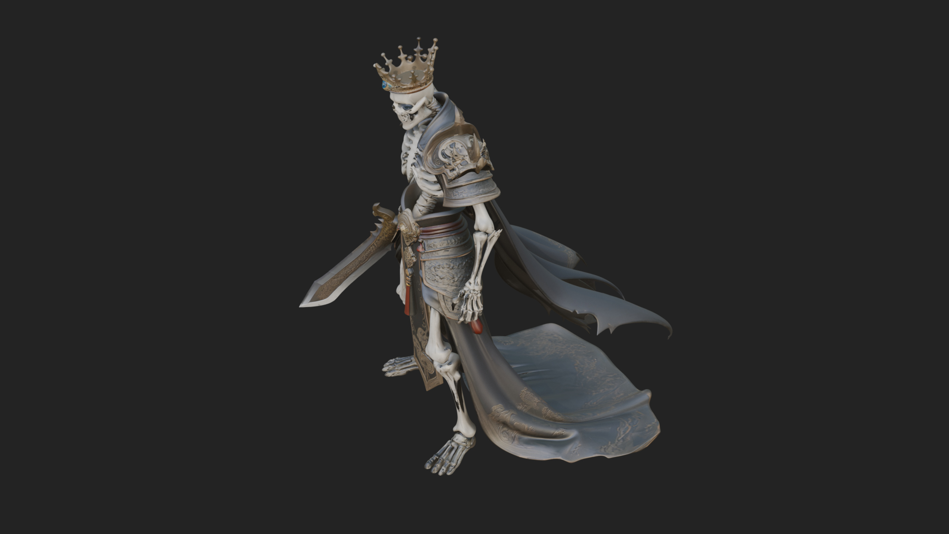 Crowned Skeleton King Statue Design 3 3D Print Model 3D Model