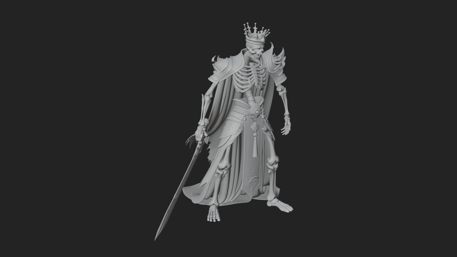 Crowned Skeleton King Statue Design 3 3D Print Model 3D Model