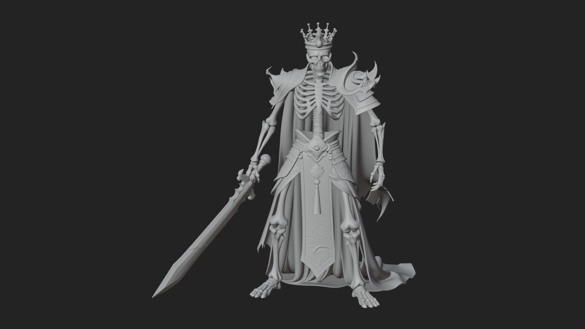Crowned Skeleton King Statue Design 3 3D Print Model 3D Model