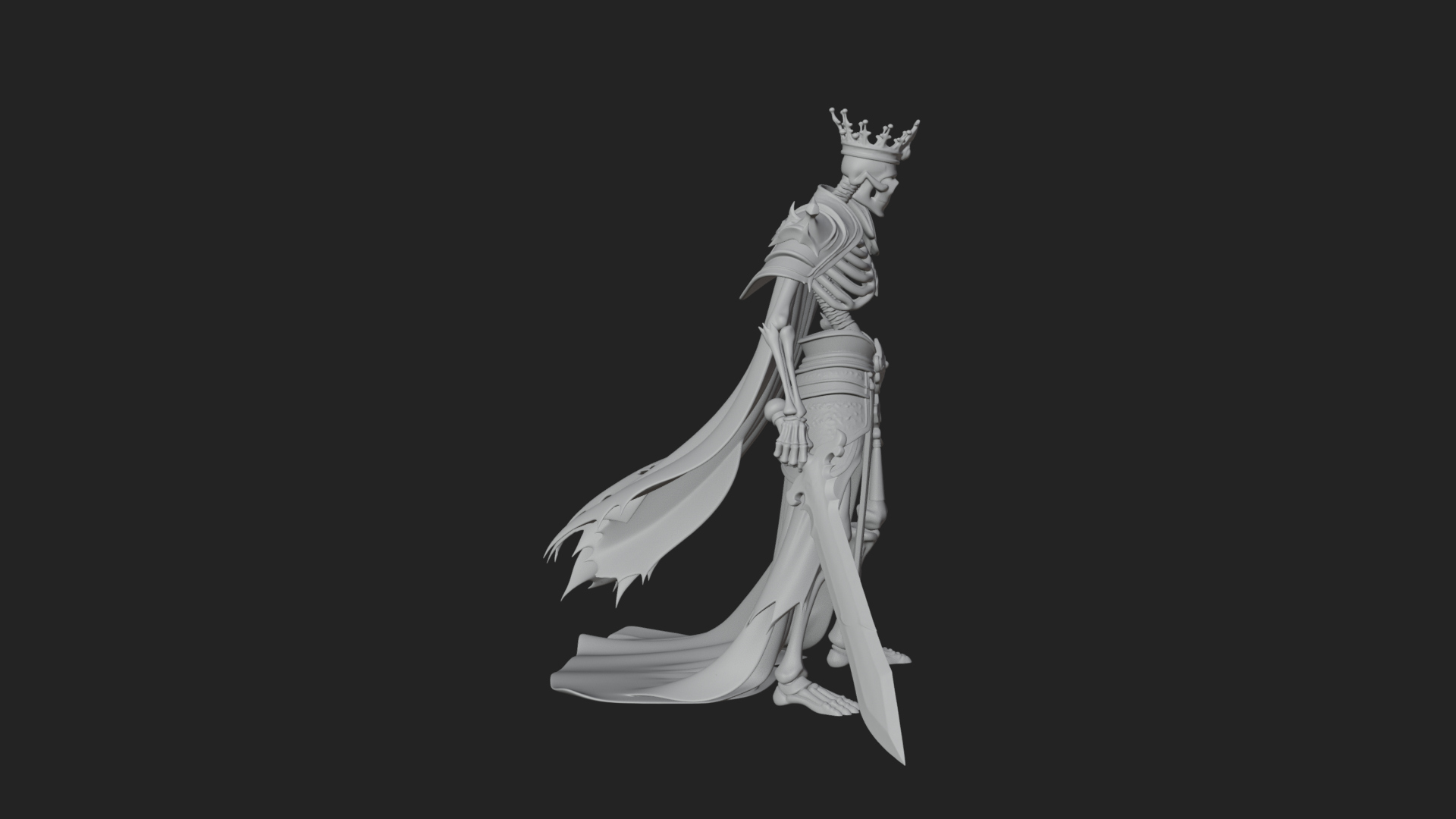 Crowned Skeleton King Statue Design 3 3D Print Model 3D Model