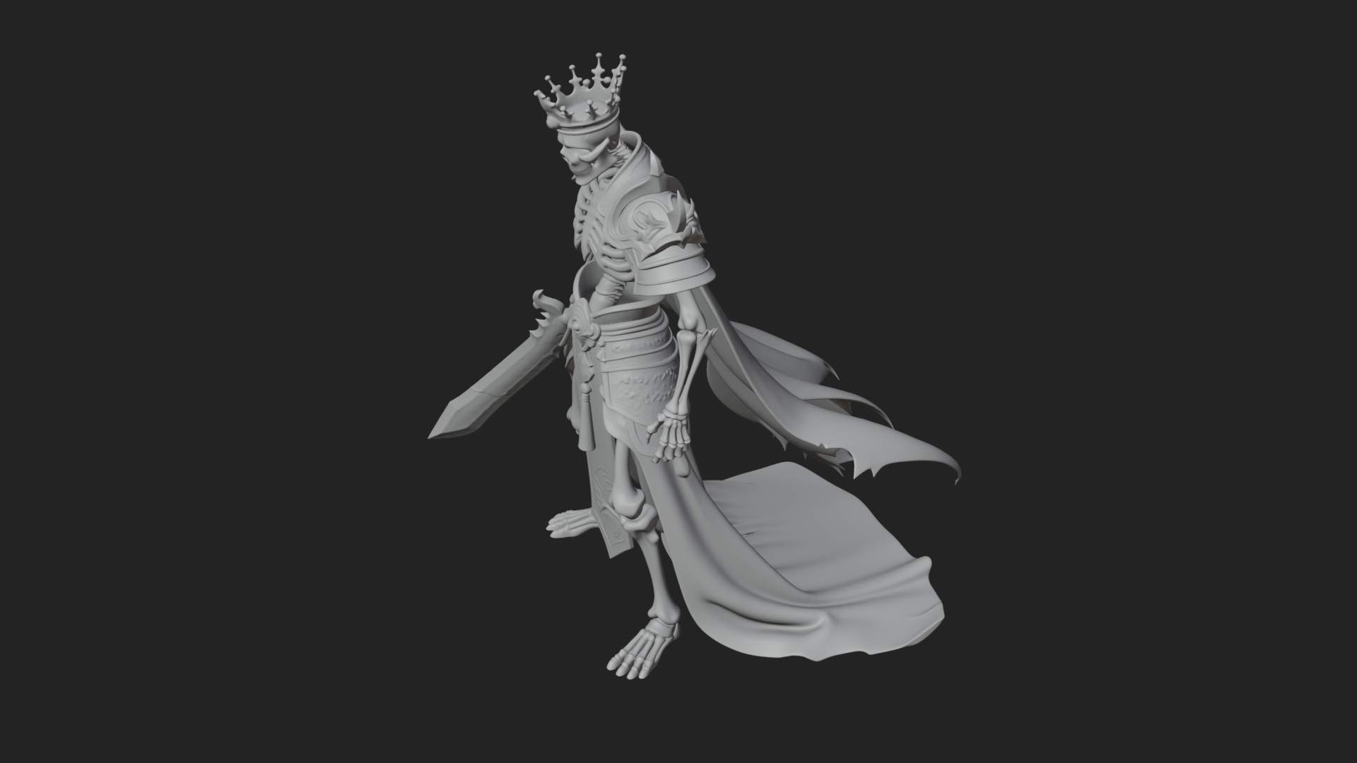 Crowned Skeleton King Statue Design 3 3D Print Model 3D Model