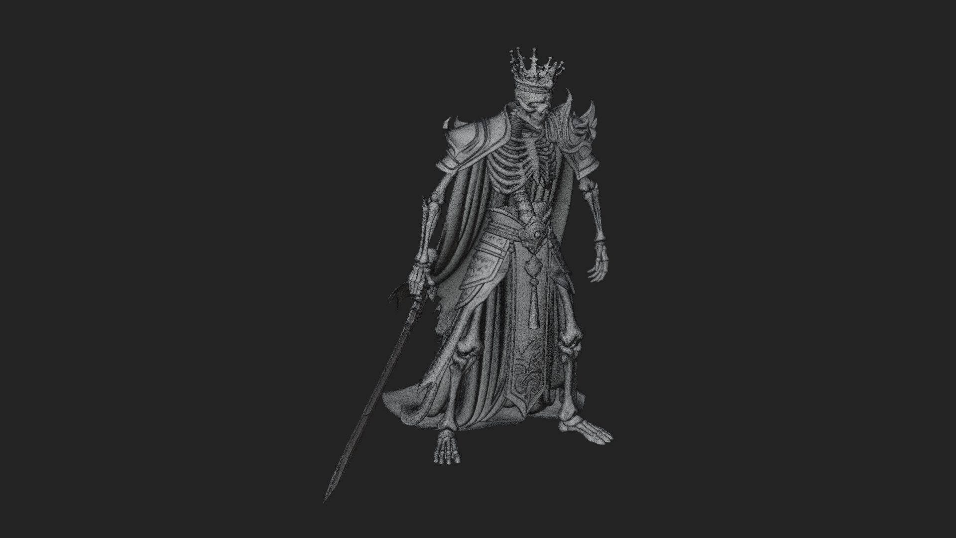 Crowned Skeleton King Statue Design 3 3D Print Model 3D Model