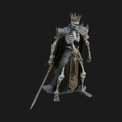 Crowned Skeleton King Statue Design 3 3D Print Model