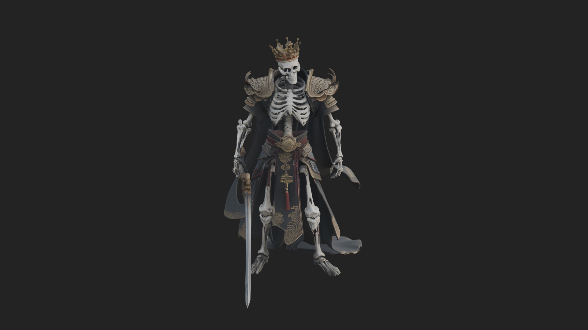 Crowned Skeleton King Statue Design 4 3D Print Model 3D Model