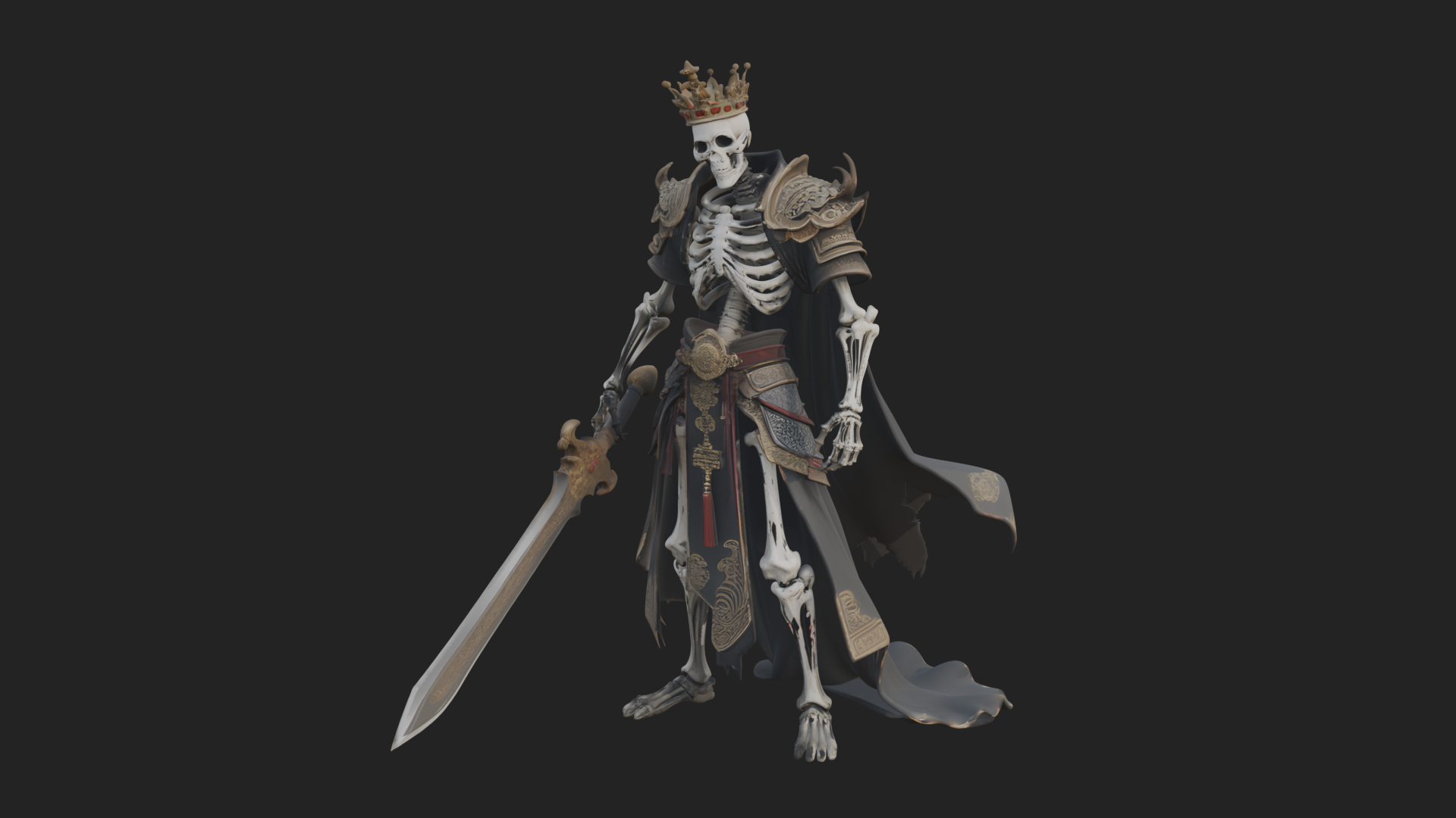 Crowned Skeleton King Statue Design 4 3D Print Model 3D Model