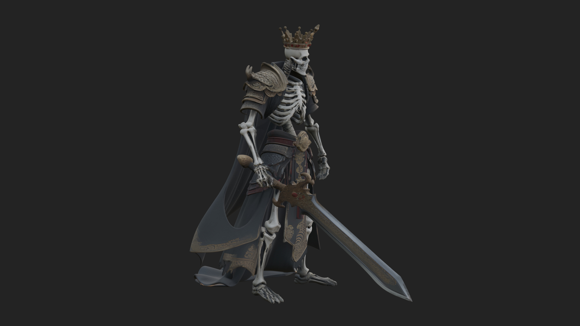 Crowned Skeleton King Statue Design 4 3D Print Model 3D Model
