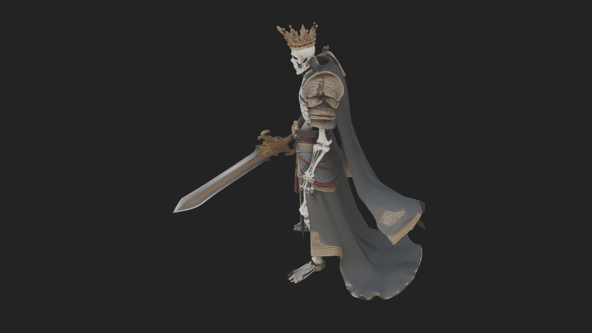 Crowned Skeleton King Statue Design 4 3D Print Model 3D Model