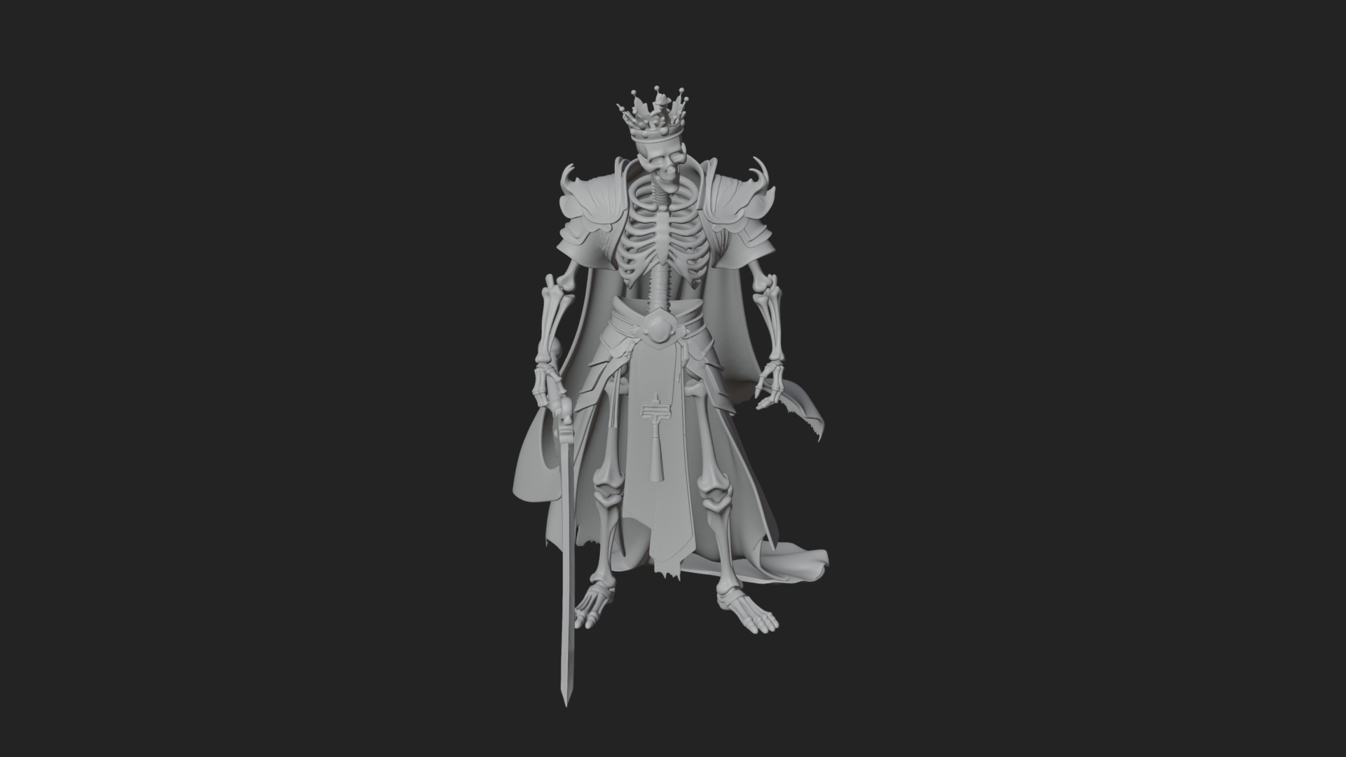 Crowned Skeleton King Statue Design 4 3D Print Model 3D Model