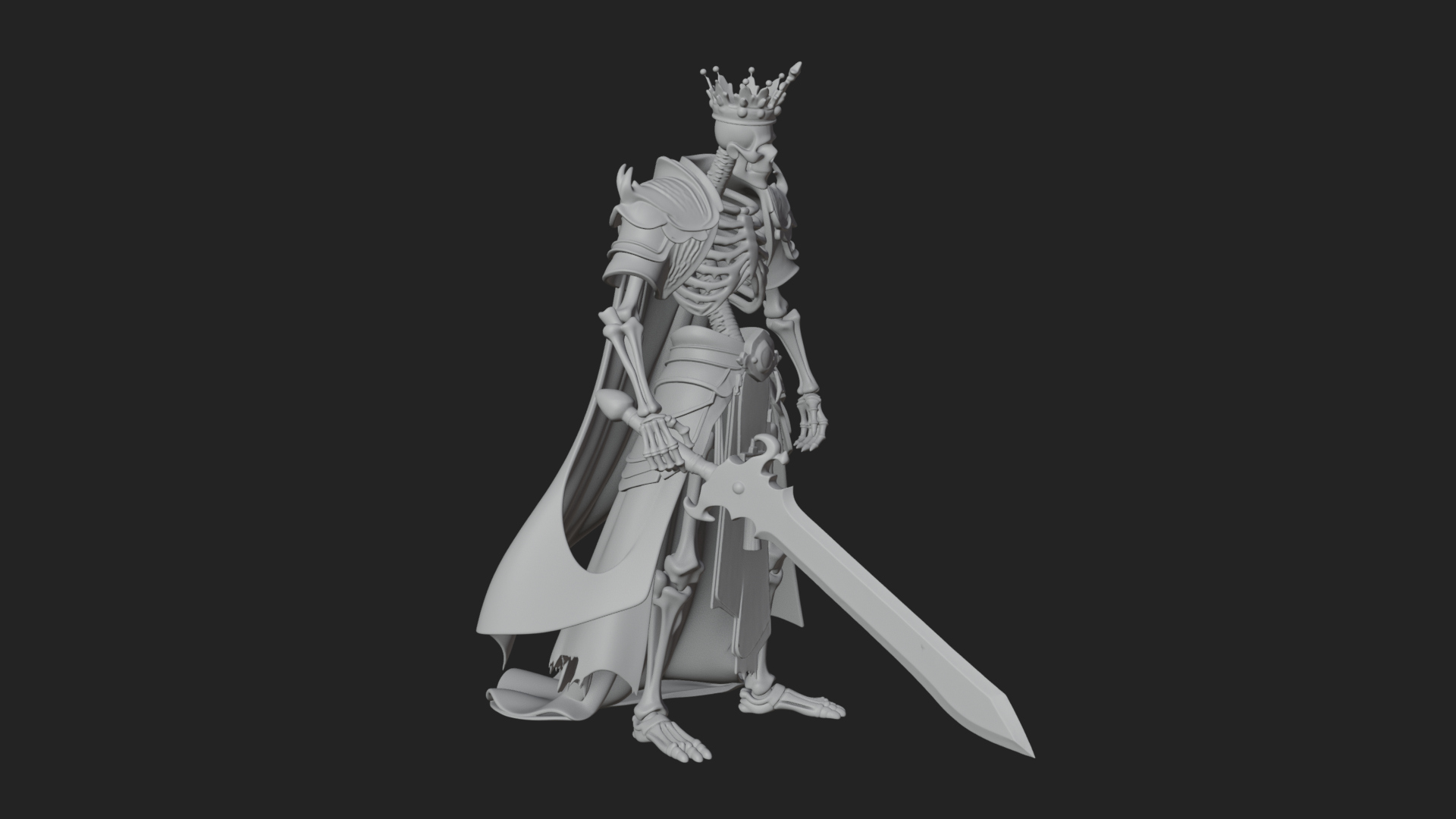 Crowned Skeleton King Statue Design 4 3D Print Model 3D Model